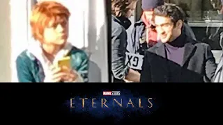 Kumail Nanjiani as Kingo & Lia McHugh as Sprite on set of ‘Eternals’ First Look Set Photos!