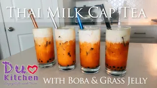 How To Make Thai Milk Cap Tea with Boba and Grass Jelly