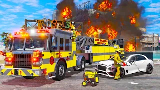 Biggest Tiller Ladder Fire Truck Rescue in GTA 5!