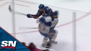 Avalanche's Nathan MacKinnon Crushes Sabres' Jeff Skinner With Huge Open-Ice Hit