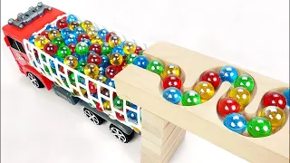 Marble Run Race ☆ HABA Slope & Retro Makita Truck, Garbage Truck Long Version #43