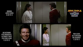 "Star Trek II: The Wrath of Khan" comparison of pan and scan versions, alternate takes