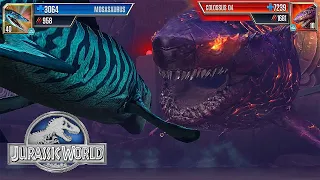 MOSASAURUS VS COLOSSUS 04 (MEGALODON BOSS) - AQUATIC BATTLE || JURASSIC WORLD THE GAME