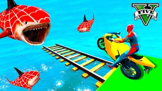 GTA 5 Crazy Spiderman Ragdolls On Rainbow Spiders Bridge Spiderman Fails Shark Jumps