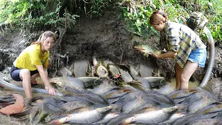 Survival Fishing: Use the pump to suck out all the water in the lake, Catch a lot of fish