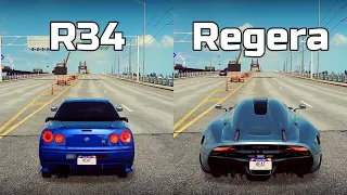 NFS Heat: Nissan Skyline GTR R34 vs Koenigsegg Regera - Drag Race