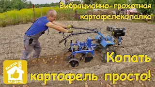 Копаем картофель мотоблоком и вибрационнно-грохотной картофелекопалкой - Уборка картофеля мотоблоком