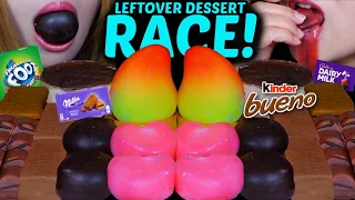 ASMR LEFTOVER DESSERT RACE! VIRAL MANGO ICE CREAM, MILKA CHOCOLATE CAKE BARS, BERRY MOCHI, KINDER 먹방