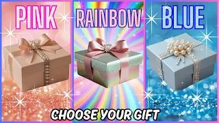 Choose your gift 🎁🤩💖💙3 gift box challenge #pink #rainbow #blue #chooseyourgift #pickonekickone #box