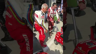 Giacomo Agostini preparing MV Agusta 500 GP for parade lap on Red Bull Ring, Austria in August 2021.