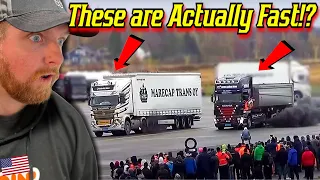 American Reacts to Scanias & Volvos Racing - Straight pipes, Amazing sounds!