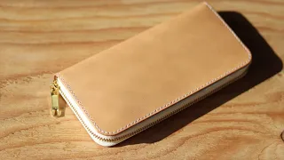 Make a handmade natural leather zipper wallet/FREE PATTERN/LEATHERCRAFT TUTORIAL