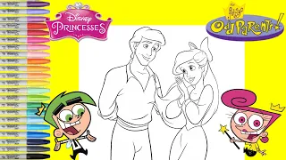 Disney Princess Makeover as The Fairly OddParents Cosmo and Wanda Coloring Book Pages