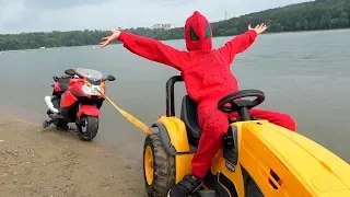 Kid Rides on Power Wheel BMW Sportbike / The Bike Stuck in Sand / Funny Kidscoco Club Family Video