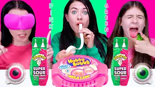 ASMR Pink Food VS Green Food (Candy Race with Closed Eyes, Eating Only One Color)