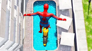 GTA 5 Spiderman Motorcycle Stunts #6 ( Spider-Man Jumps & Fails )