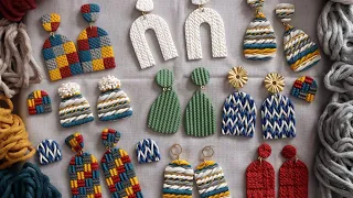 POLYMER CLAY EARRINGS EASY KNIT TEXTURES TUTORIAL | DIY CHRISTMAS HOLIDAY EARRINGS FOR BEGINNERS