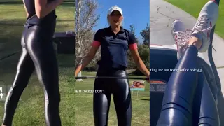 Golfing Lesson From Sam in Black Super Shiny Spandex Leggings