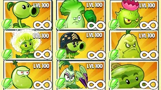 PvZ 2 Challenge - Green Plant and Other Plant Level 100 Vs 100 Bust Head Zombies