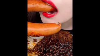 ASMR  BLACK BEAN NOODLES SPICY ENOKI MUSHROOMS EATING SOUNDS MUKBANG#blackbeannoodles #mushroom