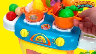 Learn Food Names with a Toy Kitchen Playset and Velcro Foods!