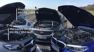 2018 BMW M5 F90 vs AMG E63s vs CTS-V SPORT vs PORSCH  SPEED TEST