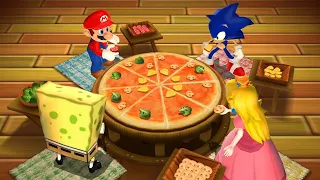 Mario Party 9 Step It Up - Mario vs Spongebob vs Sonic vs Peach (Master CPU)