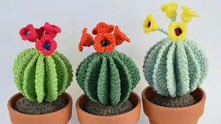 CACTUS REDONDO DE CROCHET CON FLORES