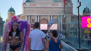 The Las Vegas Strip Walking Tour on 8/2/23 around 6pm in 4k.  Partly cloudy skies & entertainers!