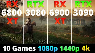 RX 6800 XT vs RTX 3080 vs RX 6900 XT vs RTX 3090 - Performance Comparison 10 Games 1080p 1440p 4k