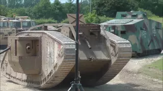 German and British WW1 tanks in action.