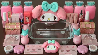 Mixing”My Melody” Eyeshadow and Makeup,parts,glitter Into Slime!Satisfying Slime Video!★ASMR★