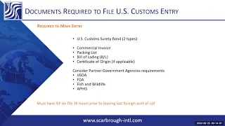 Documents required for US Customs entry - US Customs Brokerage