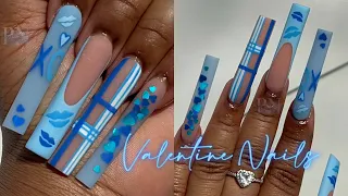 BLUE VALENTINE NAILS 💙💋| LIP NAIL ART | PLAID NAIL ART ✨