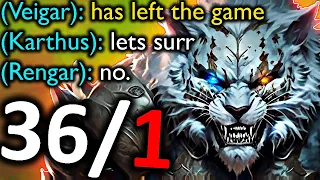 RENGAR NEEDS NO TEAM (36 KILLS, 1 DEATH)