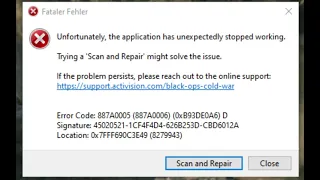 Fatal error Fataler Fehler 88A0005 (887A0006) Call of Duty Black Ops / Cold War FIX