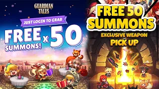 GUARDIAN TALES FREE 50 SUMMONS EVENT - 50 SUMMON IS BACK - EX WEAPON PICK UP HEROES RATE UP EVENT