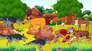 Tiger vs Lion vs Sardinian Deer vs Wolf Pack - DC2 Animation
