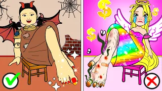 Oh! Who Can Win The Nail Contest? - Angel Rapunzel VS Vampire Squid Game | DIY Paper Dolls & Cartoon