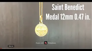 18K Solid Yellow Gold Small Saint Benedict Medal 12 mm