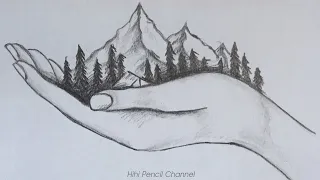 How to Draw Mountain Landscape Scenery in hand Step by Step | Hihi Pencil