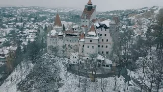 4K Castle Bran (Dracula's Castle) in the Snow - Drone Footage