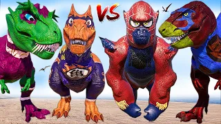 Spider-Man King Kong vs Shin Godzilla & Carnotaurus T-REX Dinosaurs Battle Jurassic World Evolution