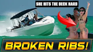 WILD RIDE!! GIRL TAKES HARD FALL ON THE DECK | HAULOVER INLET ACCIDENTS | BOAT ZONE