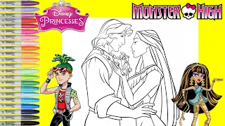 Disney Princess Makeover as Monster High Cleo de Nile and Deuce Gorgon Coloring Book Pages