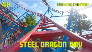 [4K] Steel Dragon Front Row POV Spinning Coaster Waldameer Park  Erie PA