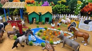 DIY Mini Farm Diorama with House for Cows, Pigs | Mini Hand Pump Supply Water Pool for Animals