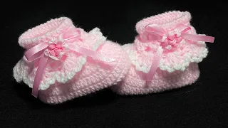 SUPER EASY CROCHET BABY BOOTIES / CUFFED BABY GIRL SHOES - CROCHET PATTERN FOR VARIOUS SIZES