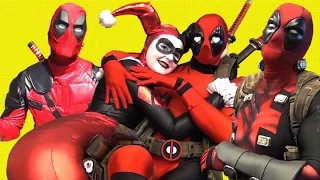 Deadpool & Lady Deadpool Flirt with Harley Quinn! Real Life Superhero Movie - MELF