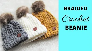 Braided Beanie Pattern, Easy Crochet Ribbed Beanie